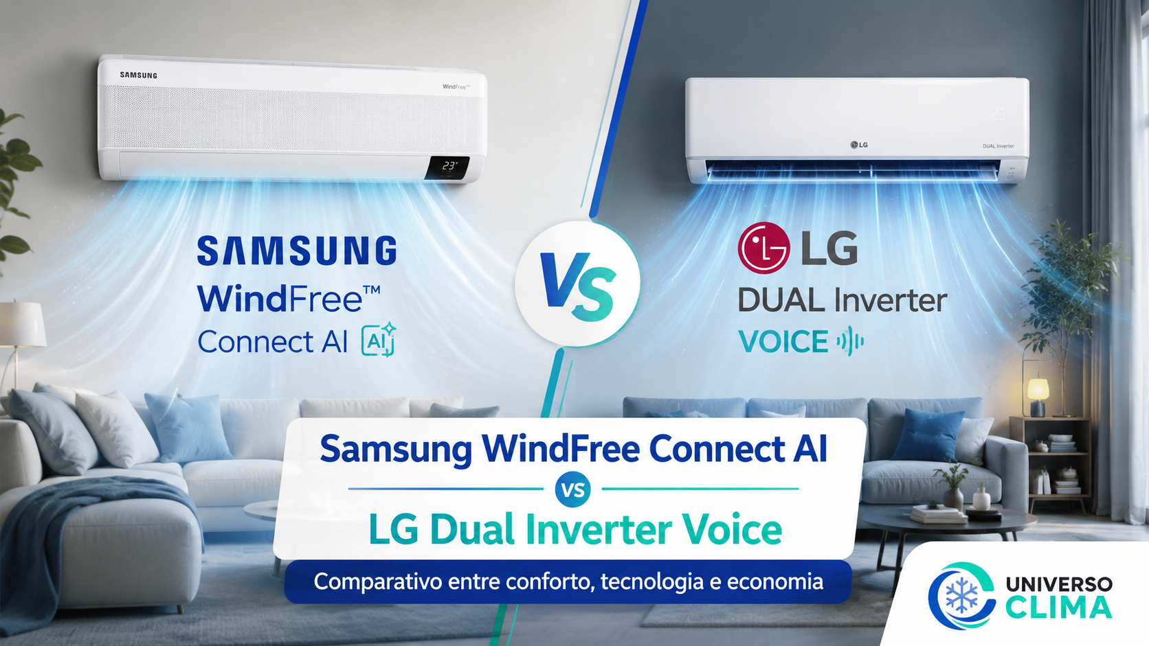Imagem do comparativo: Samsung WindFree Connect AI vs LG Dual Inverter Voice: qual ar-condicionado combina mais com você?